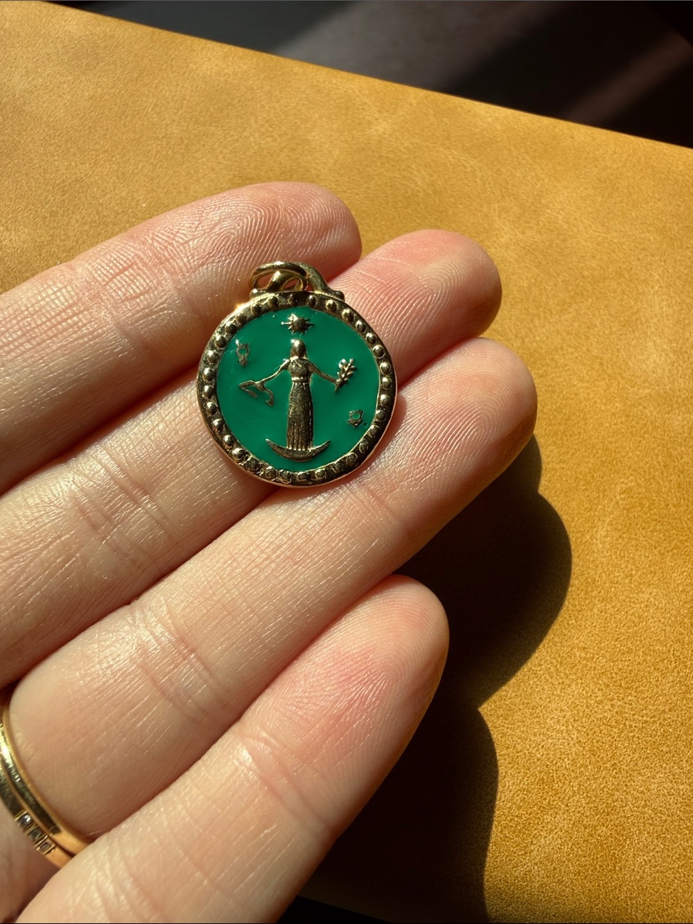Kathryn Bentley Virgo charm with green enamel